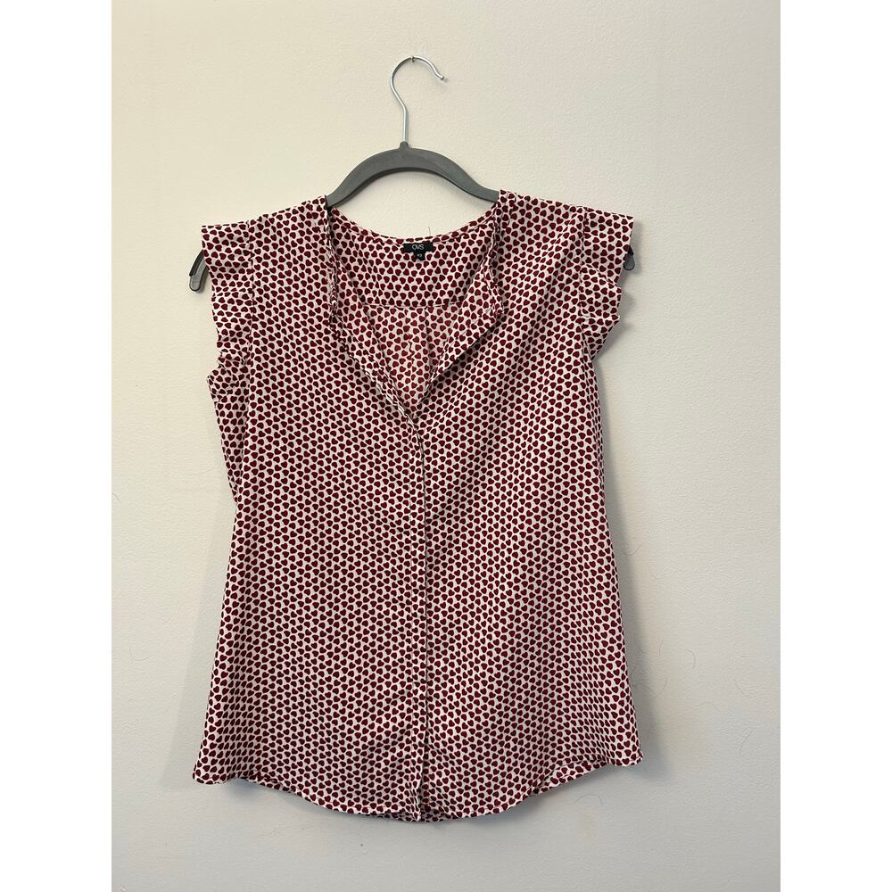 OVS White Red Heart Ruffle Sleeveless Button Blouse, Sz EU 42 /US Large